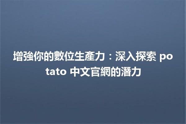 🚀 增強你的數位生產力：深入探索 potato 中文官網的潛力 💡