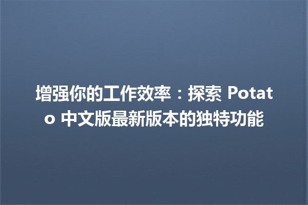 🌟 增强你的工作效率：探索 Potato 中文版最新版本的独特功能 🌟