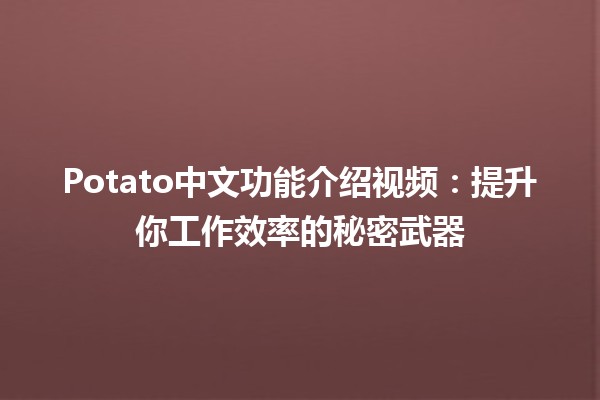 Potato中文功能介绍视频✨：提升你工作效率的秘密武器🔑