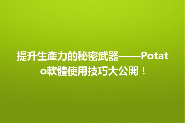 提升生產力的秘密武器——🍟Potato軟體使用技巧大公開！